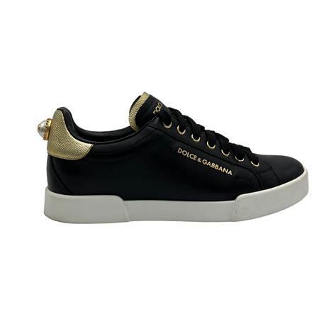 dolce gabbana nere pelle vianche|Calfskin nappa Portofino sneakers with lettering.